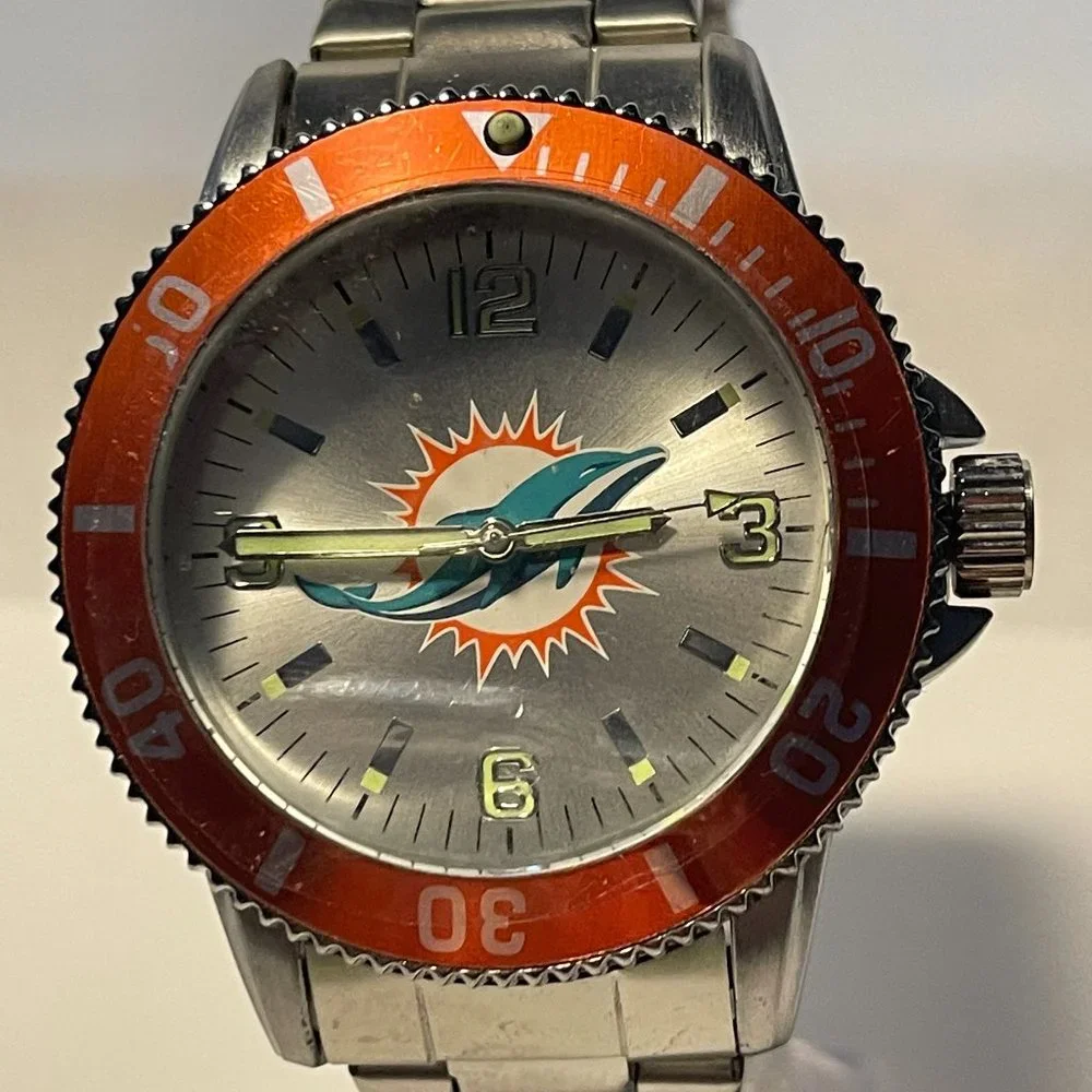 Miami Dolphins NFL Stainless-Steel Men's KEY Watch by SPARO NEW = needs battery